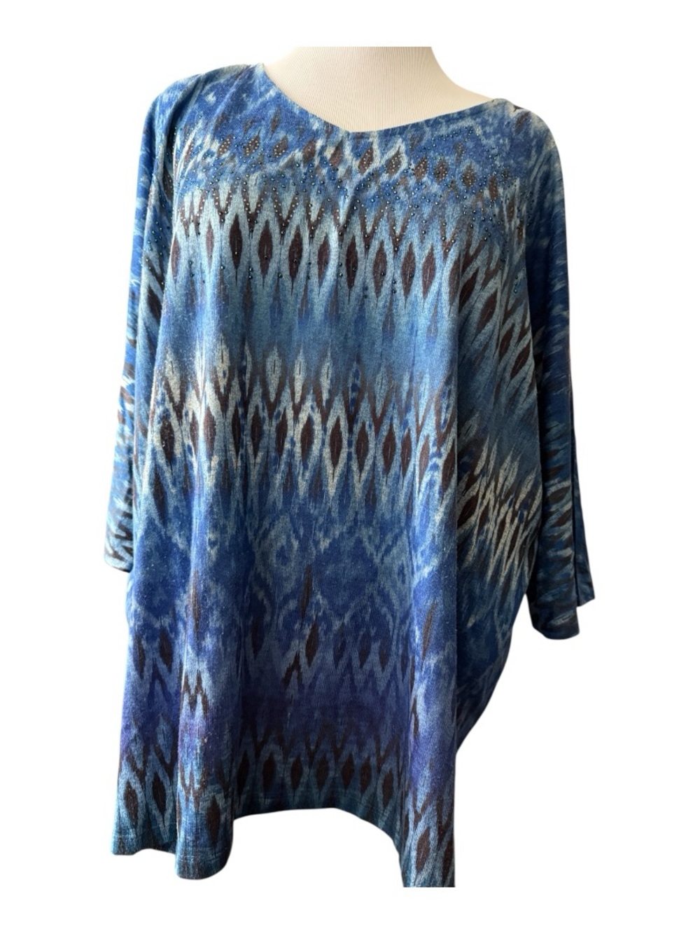 Catherines Blue Ikat-Print Pullover Tunic - Size 2X